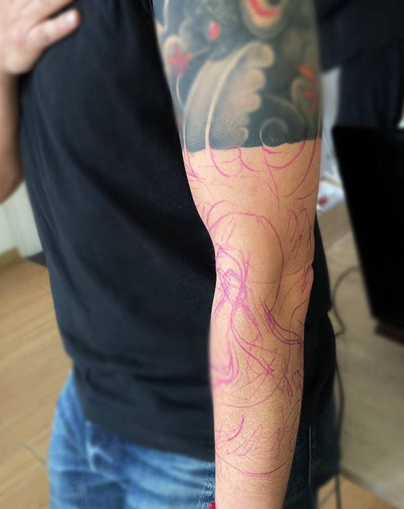 接传统花臂纹身图片_老传统新传统纹身图案