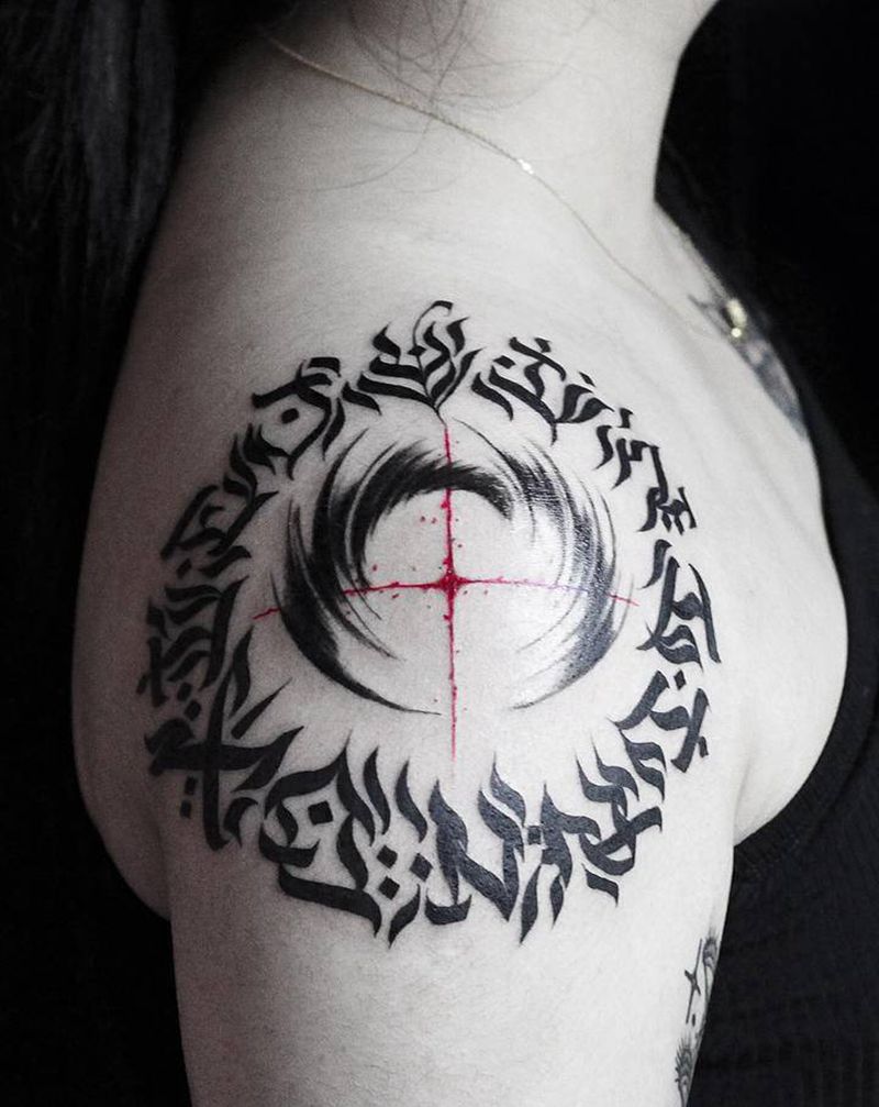 手写花体字纹身图片_手臂Old School纹身图案