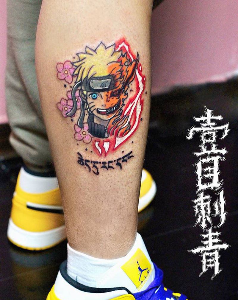 原设鸣人纹身图片_腿部Old School纹身图案