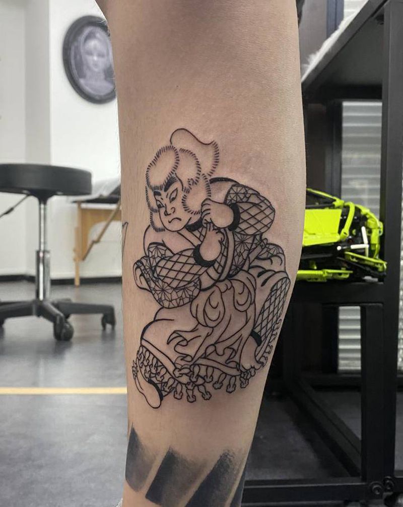 云龙九郎纹身图片_腿部老传统纹身图案