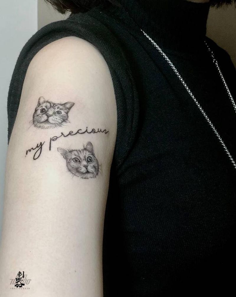 两只老虎跑得快纹身图片_手臂欧美写实猫纹身图案