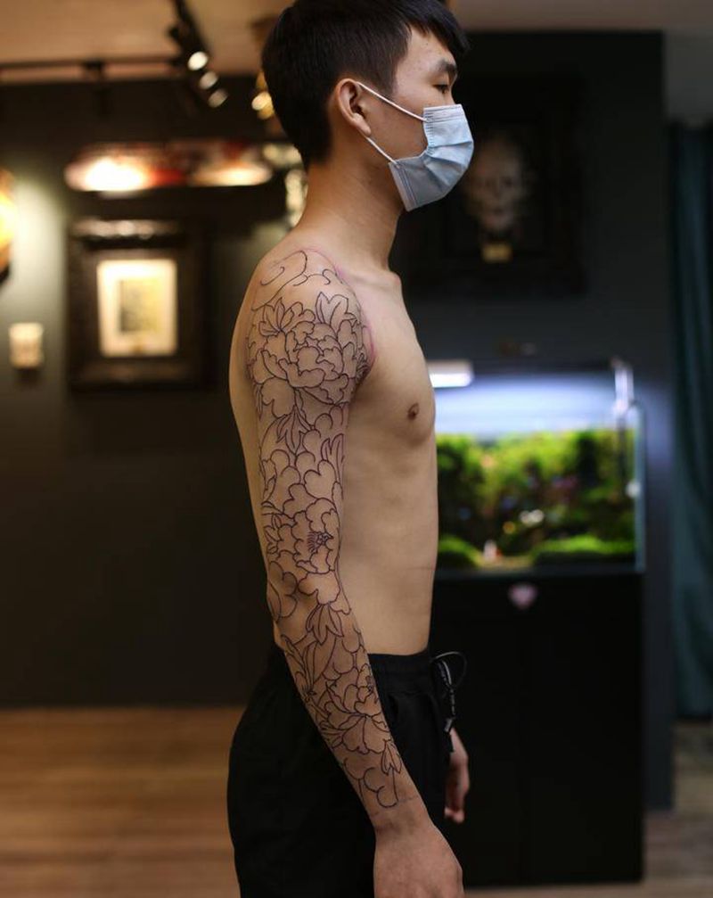 日式花臂-花纹身图片_手臂老传统花纹身图案