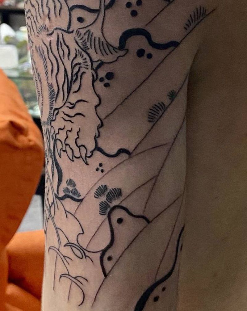 老传统半甲纹身图片_手臂胸部老传统纹身图案