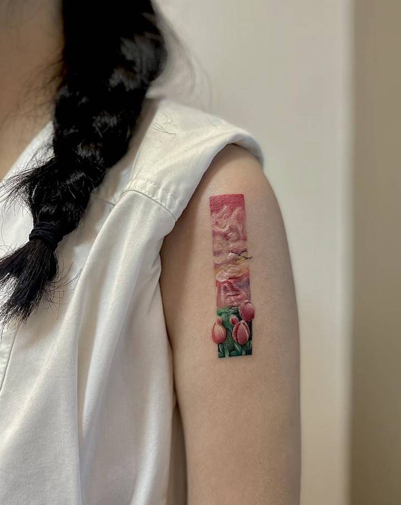 伤疤巴拉巴拉纹身图片_手臂水彩百合郁金香纹身图案