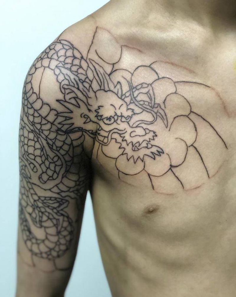 日式半胛（龙）纹身图片_手臂胸部老传统纹身图案