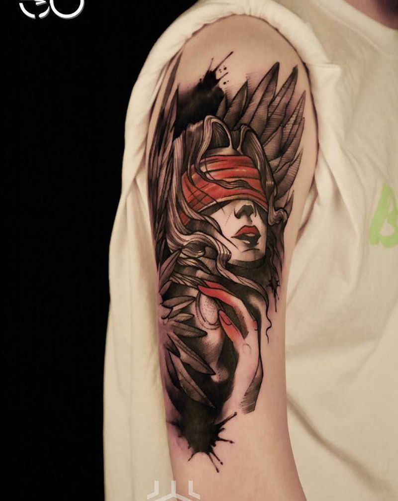 女人纹身图片_手臂手部几何点刺人物女人纹身图案