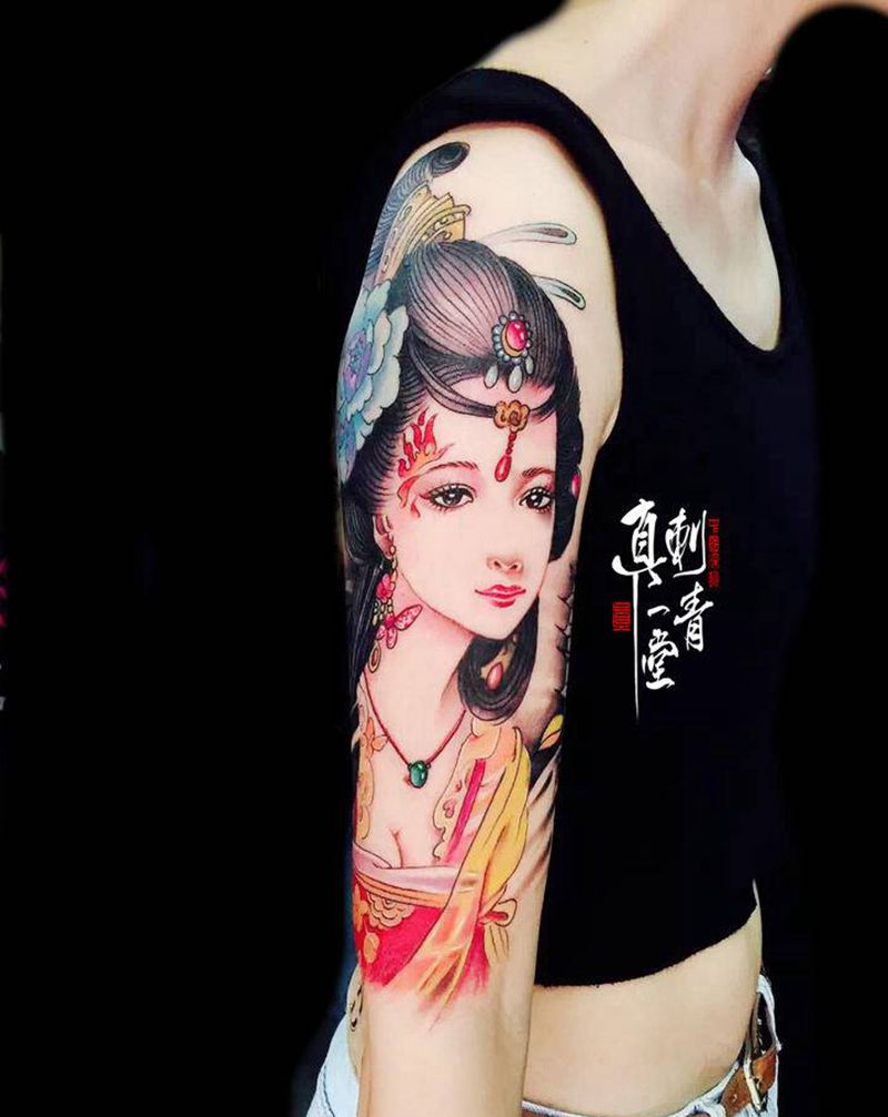 古风人物纹身图片_手臂新传统纹身图案