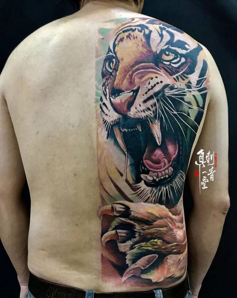 老虎纹身图片_欧美写实纹身图案