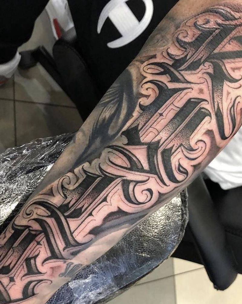 硬花体填空纹身图片_花体字纹身图案