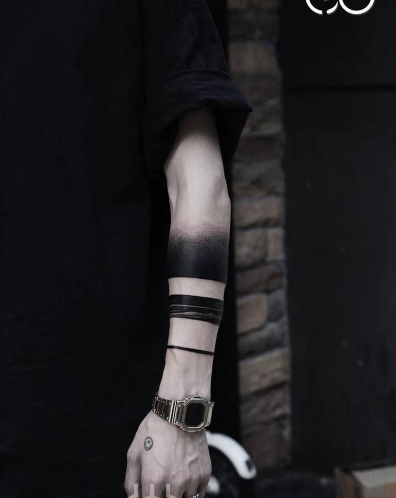 简纹身图片_手部手臂几何点刺线面纹身图案