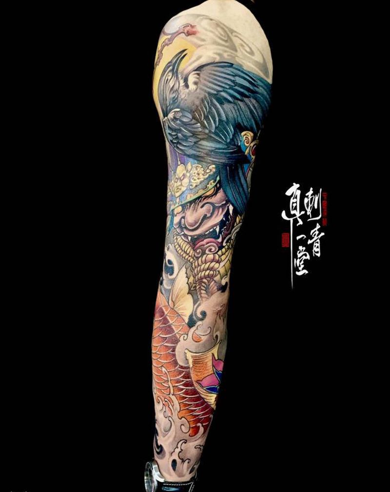 花臂纹身图片_手臂新传统纹身图案