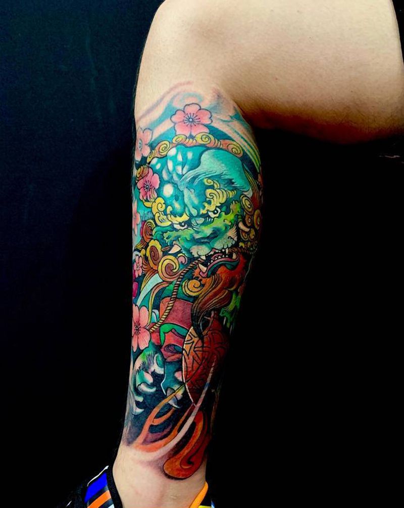 暴力遮盖纹身图片_腿部新传统纹身图案