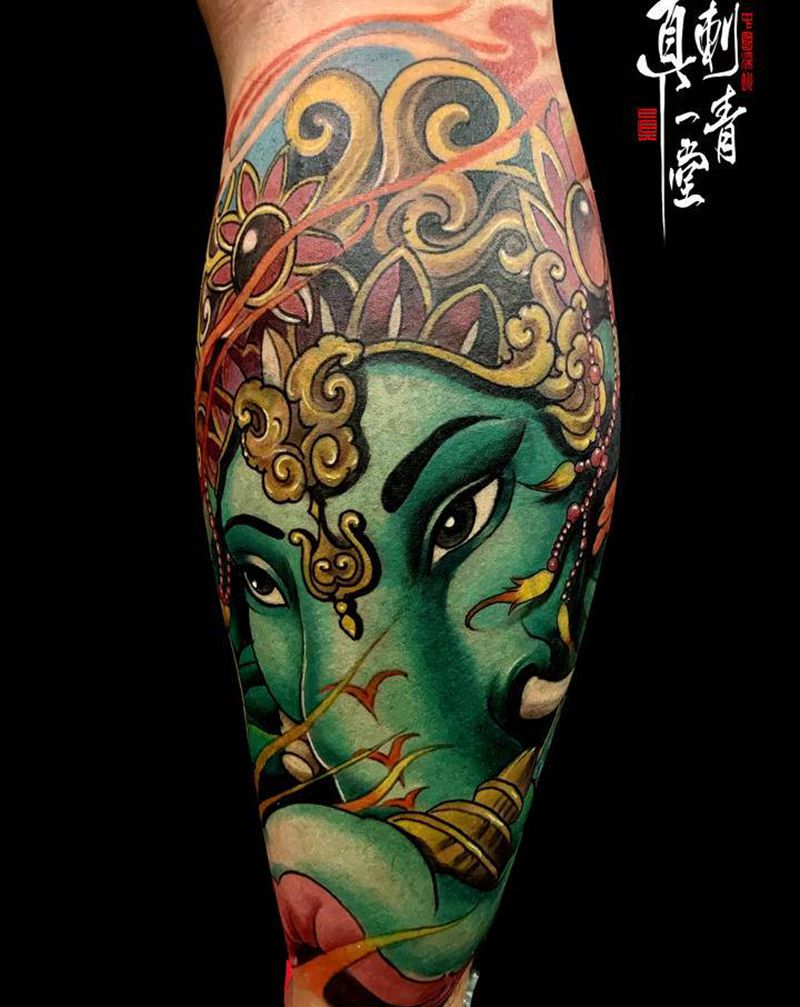 遮盖纹身图片_腿部新传统纹身图案