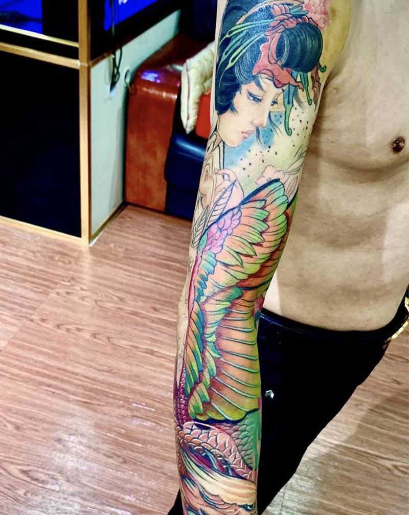 花臂半成品纹身图片_手臂纹身图案