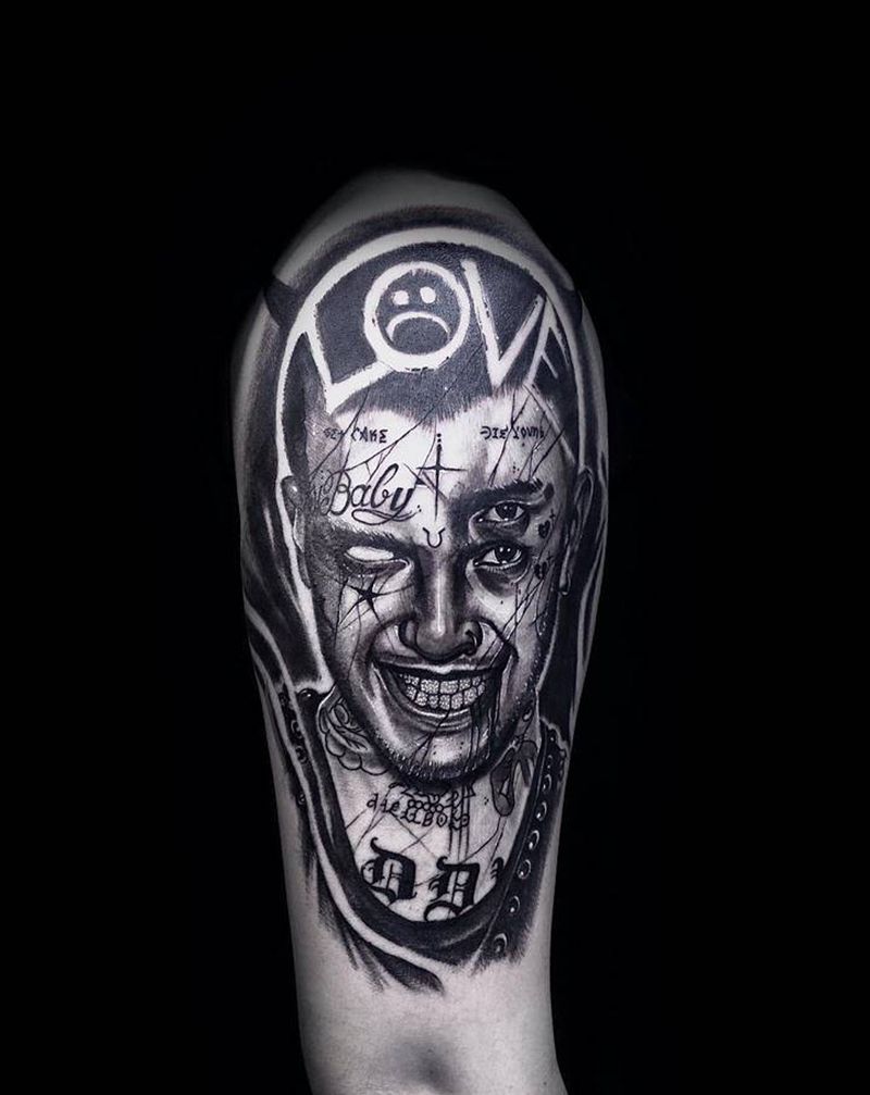 #Lil Peep纹身图片_手臂欧美写实花体字暗黑 Lil Peep纹身图案