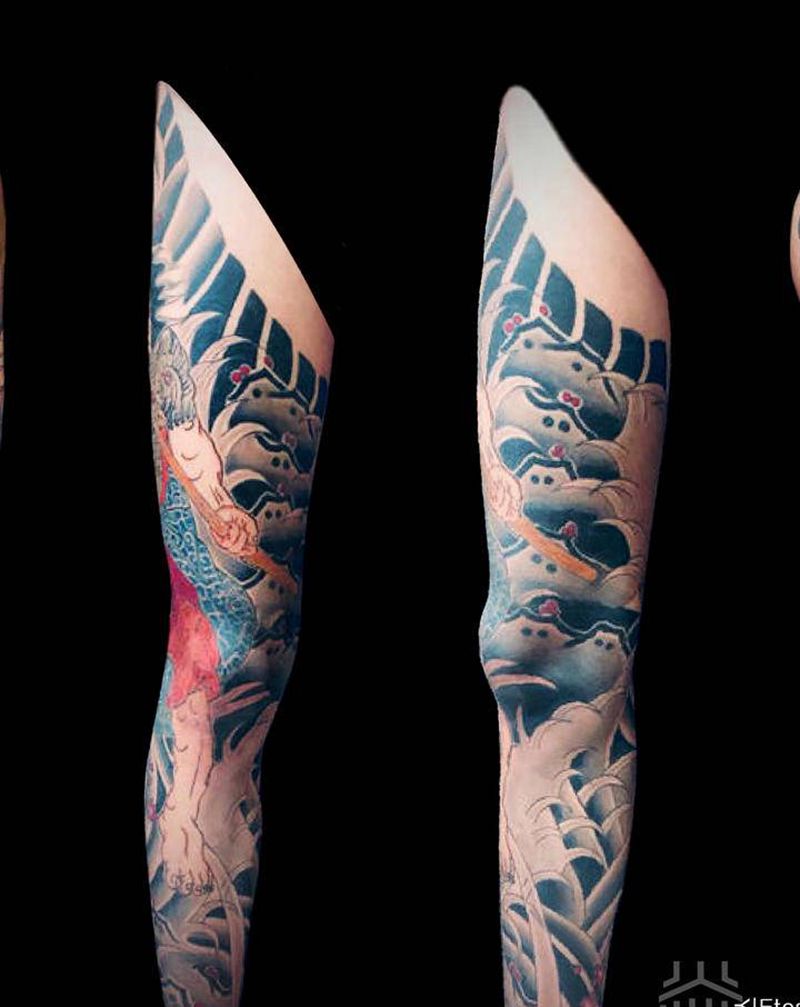 老传统（水浒传曹正）纹身图片_腿部老传统纹身图案