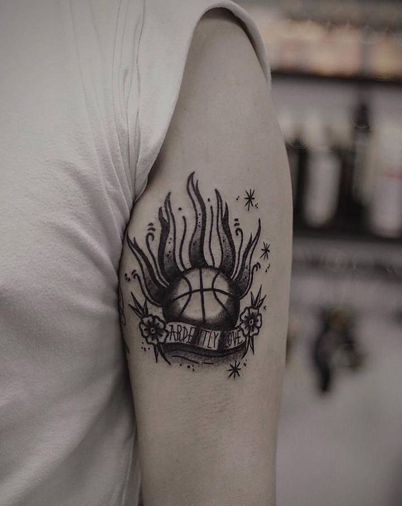 old school篮球纹身图片_腿部手臂Old School篮球纹身图案