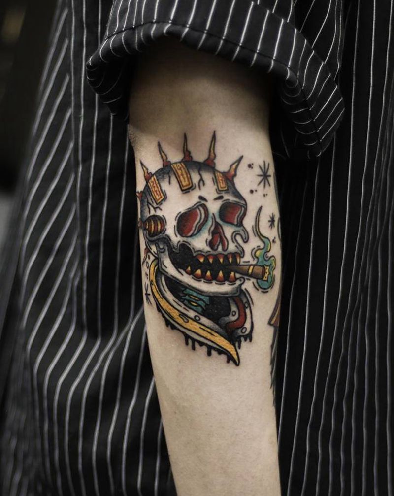 old school骷髅纹身图片_手臂腿部Old School骷髅纹身图案