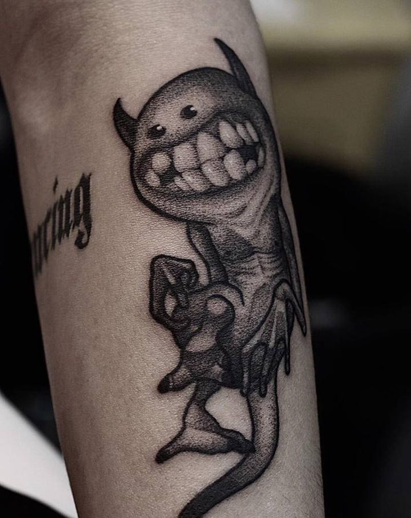 小怪兽纹身图片_手臂腿部欧美写实点刺怪兽纹身图案