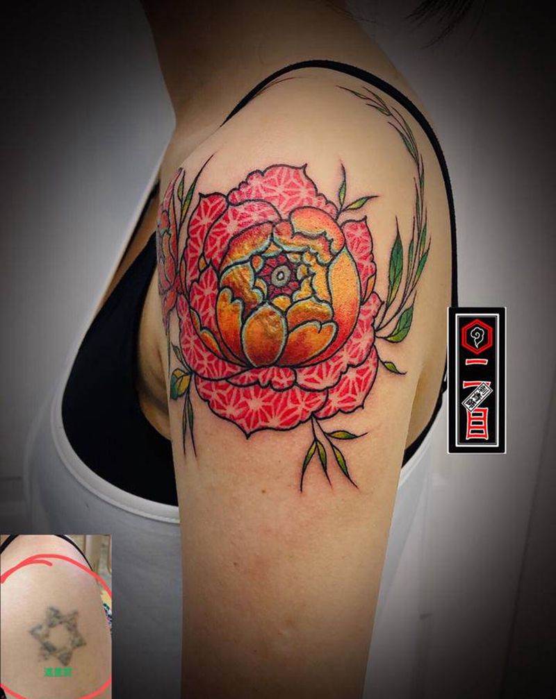 遮盖（富贵牡丹）纹身图片_肩部纹身图案