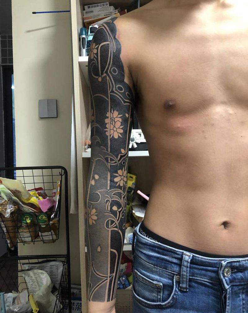 老传统花臂纹身图片_手臂老传统纹身图案