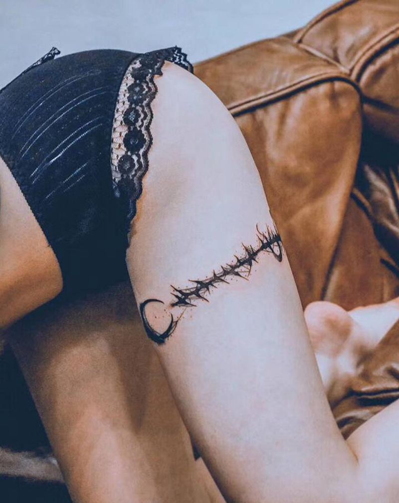 原创荆棘腿环纹身图片_点刺纹身图案