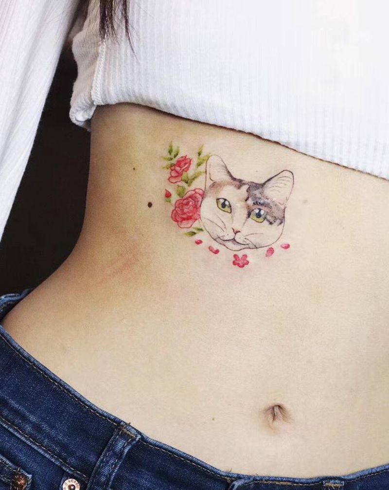 猫咪疤痕遮盖纹身图片_点刺纹身图案