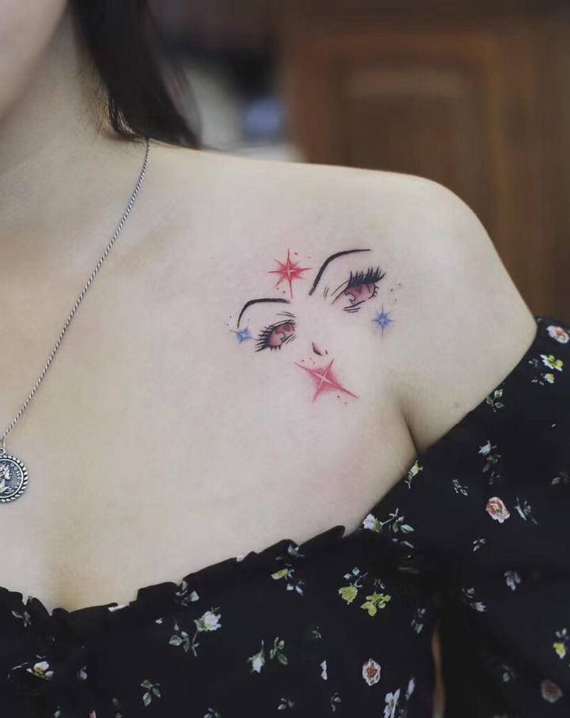 原创手稿纹身图片_点刺漫画眼纹身图案