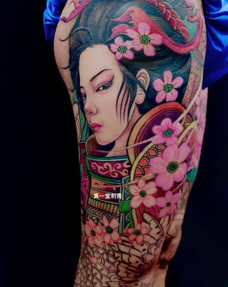 通体局部纹身图片_腿部新传统纹身图案