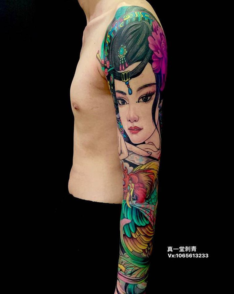 花臂纹身图片_手臂新传统纹身图案