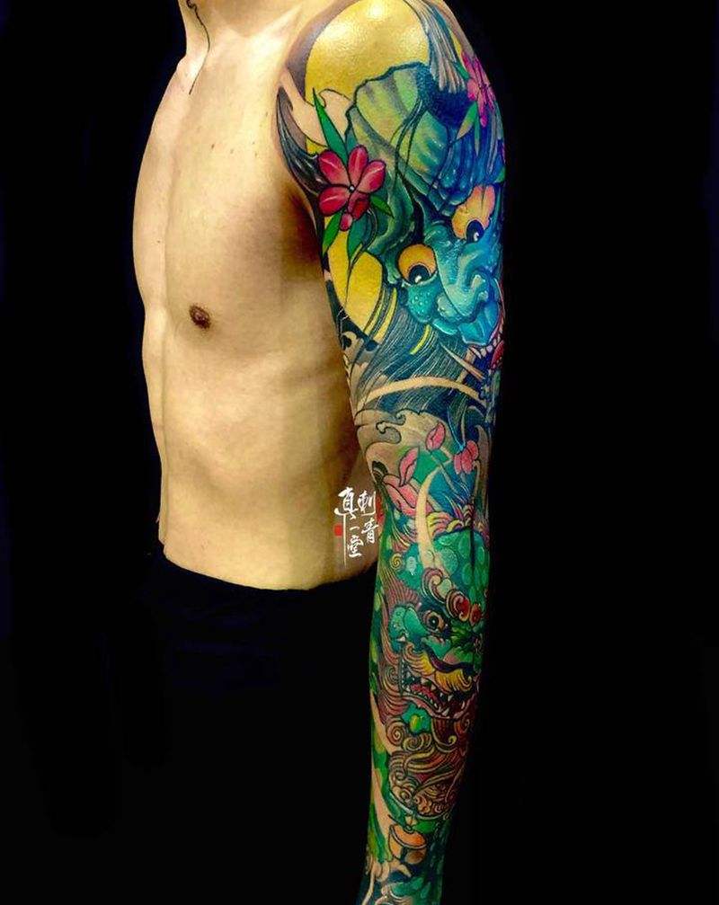 花臂纹身图片_手臂新传统纹身图案