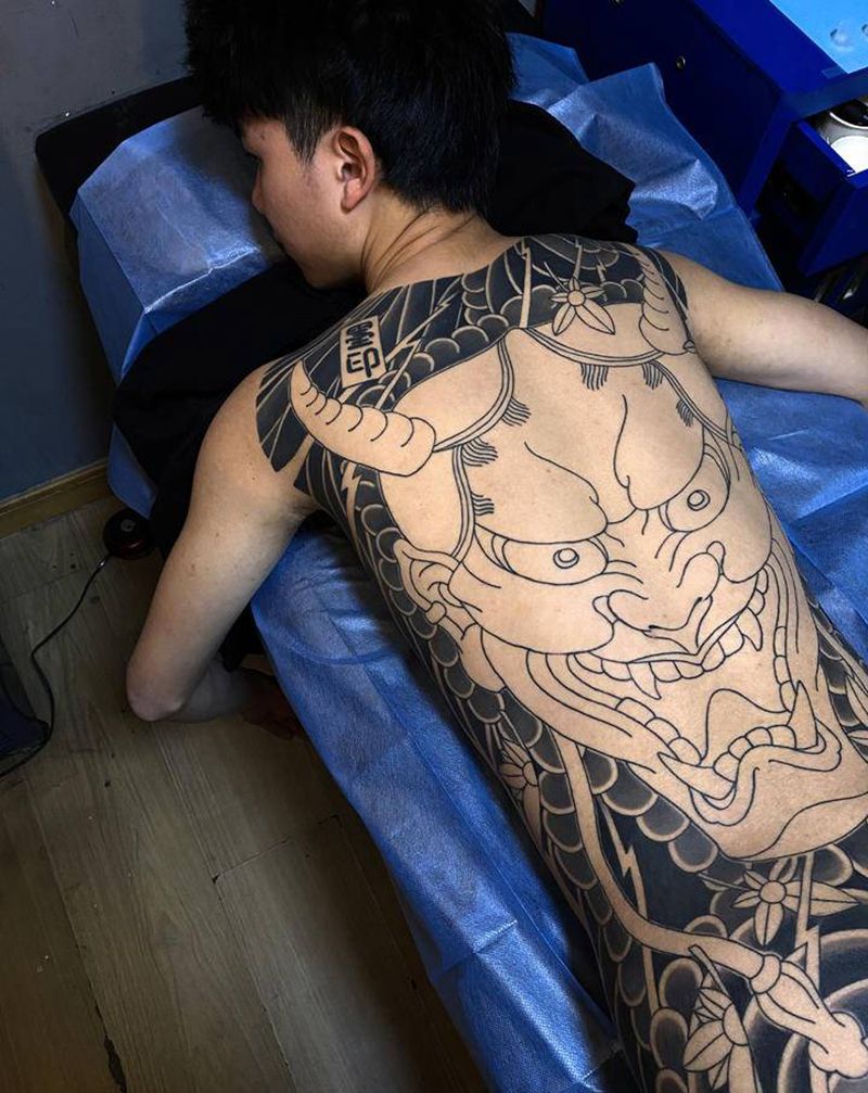 般若局部纹身图片_背部老传统般若满背般若日式满背纹身图案