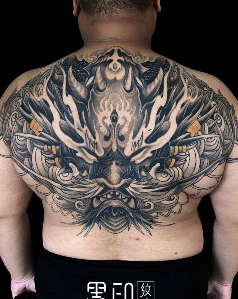 龙头纹身图片_背部新传统纹身图案