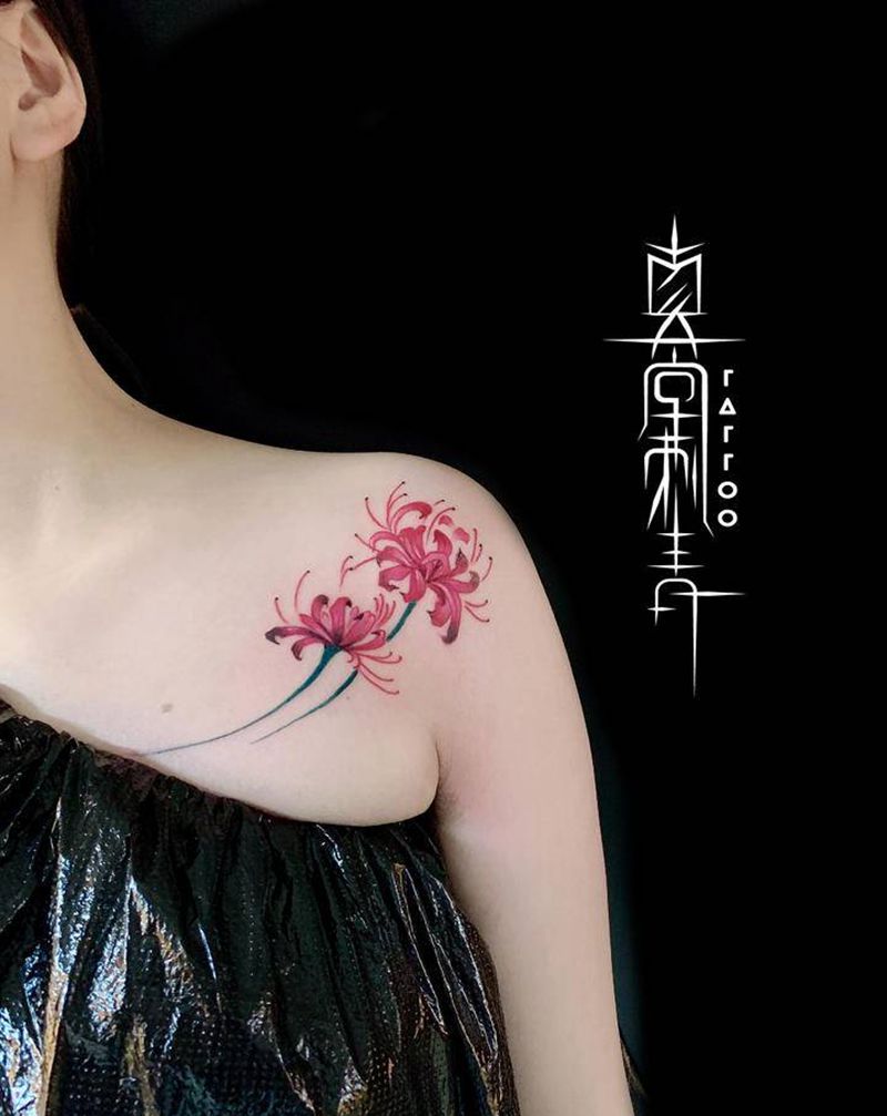 彼岸花纹身图片_胸部纹身图案