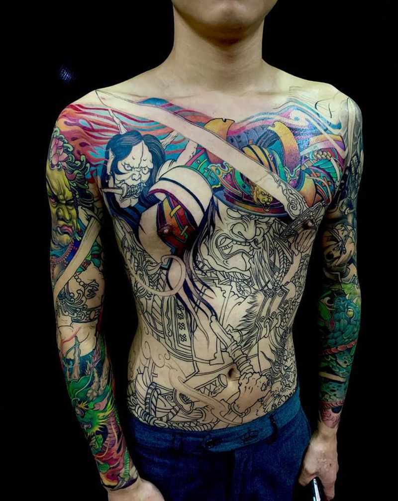 通体纹身图片_手臂背部新传统纹身图案