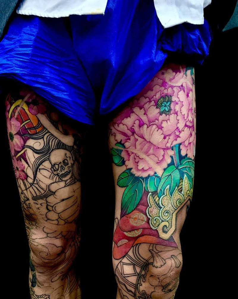 花腿纹身图片_腿部纹身图案