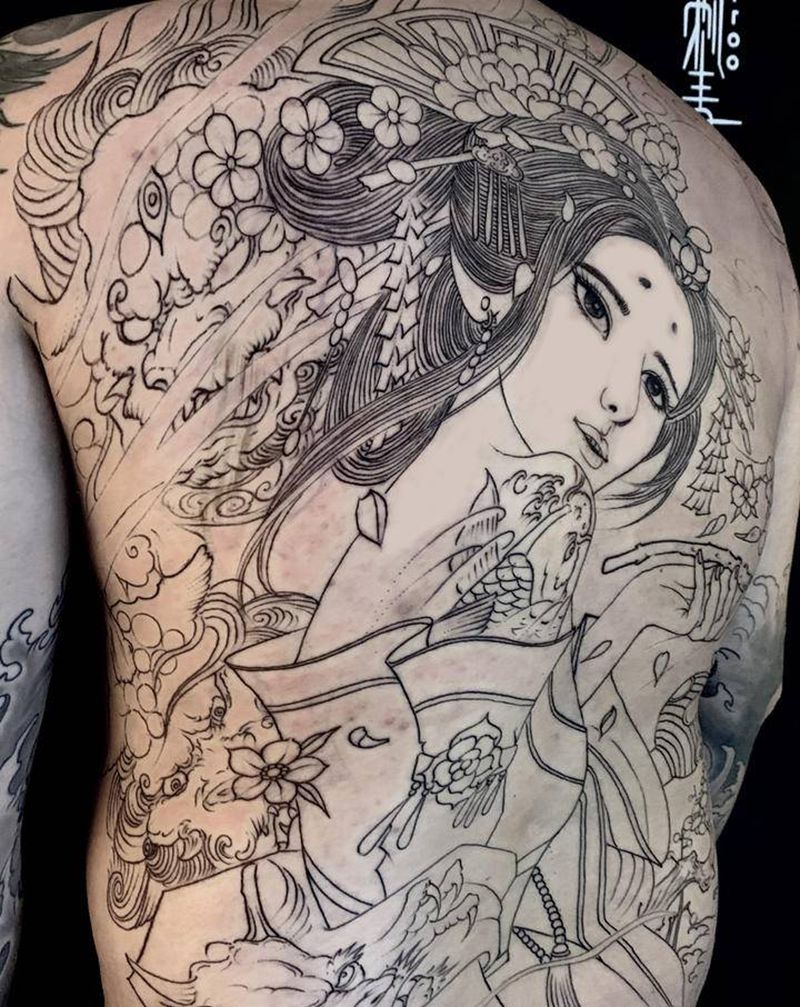 半成品纹身图片_背部纹身图案