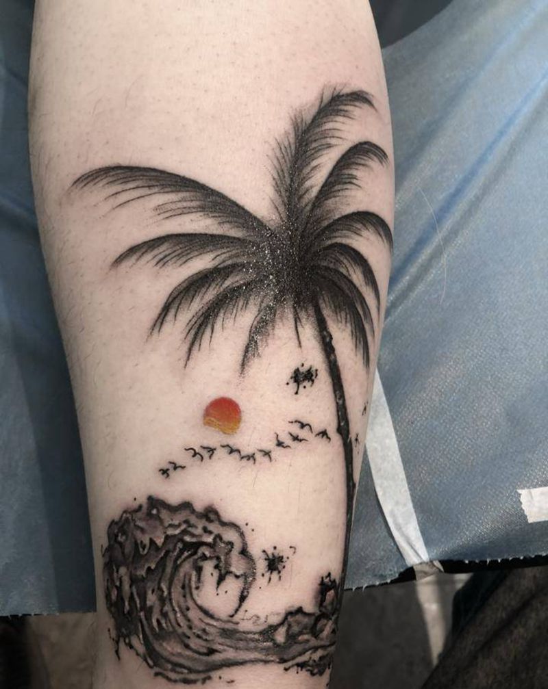 小腿小图纹身图片_腿部水彩纹身图案