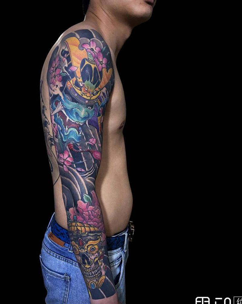 花臂修改纹身图片_手臂新传统花臂修改纹身图案