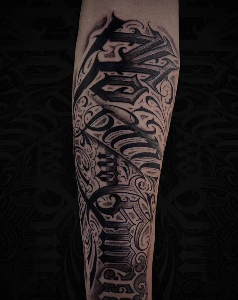 花体字设计纹身图片_手臂腿部花体字花体字纹身图案