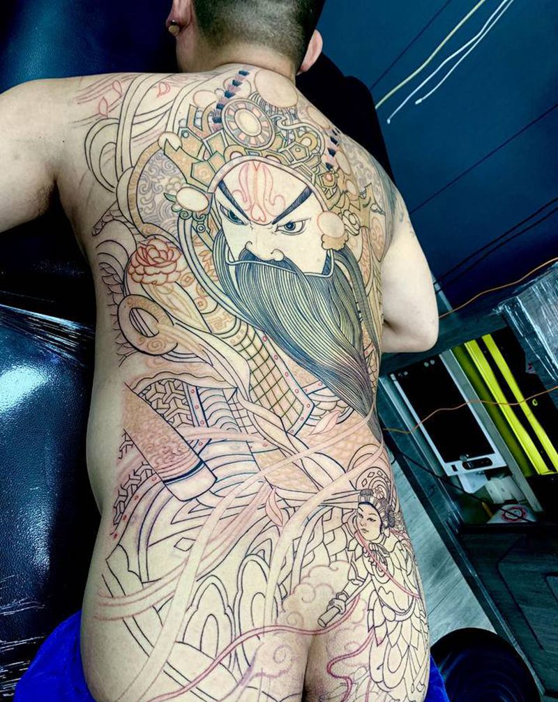 财神纹身图片_臀部背部纹身图案