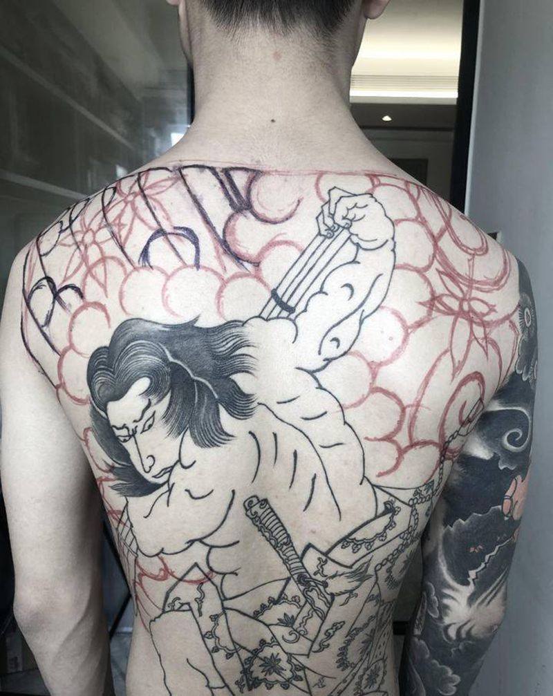 老传统满背纹身图片_背部老传统纹身图案