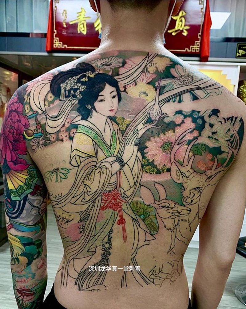 半成品纹身图片_背部新传统纹身图案