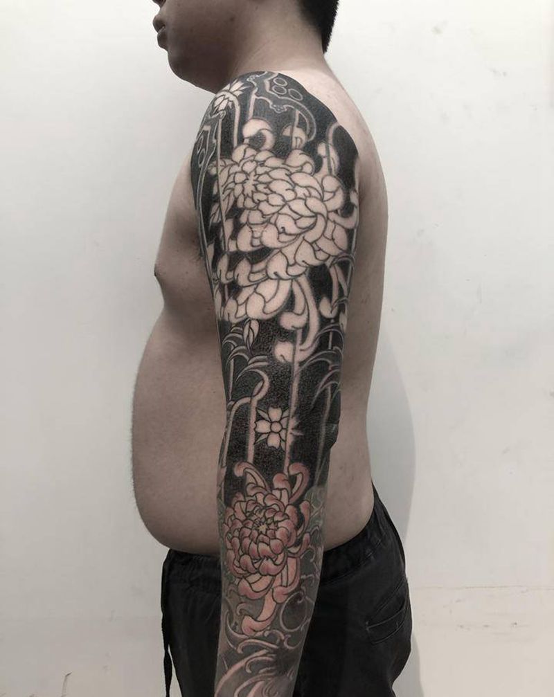 老传统花臂纹身图片_手臂老传统纹身图案