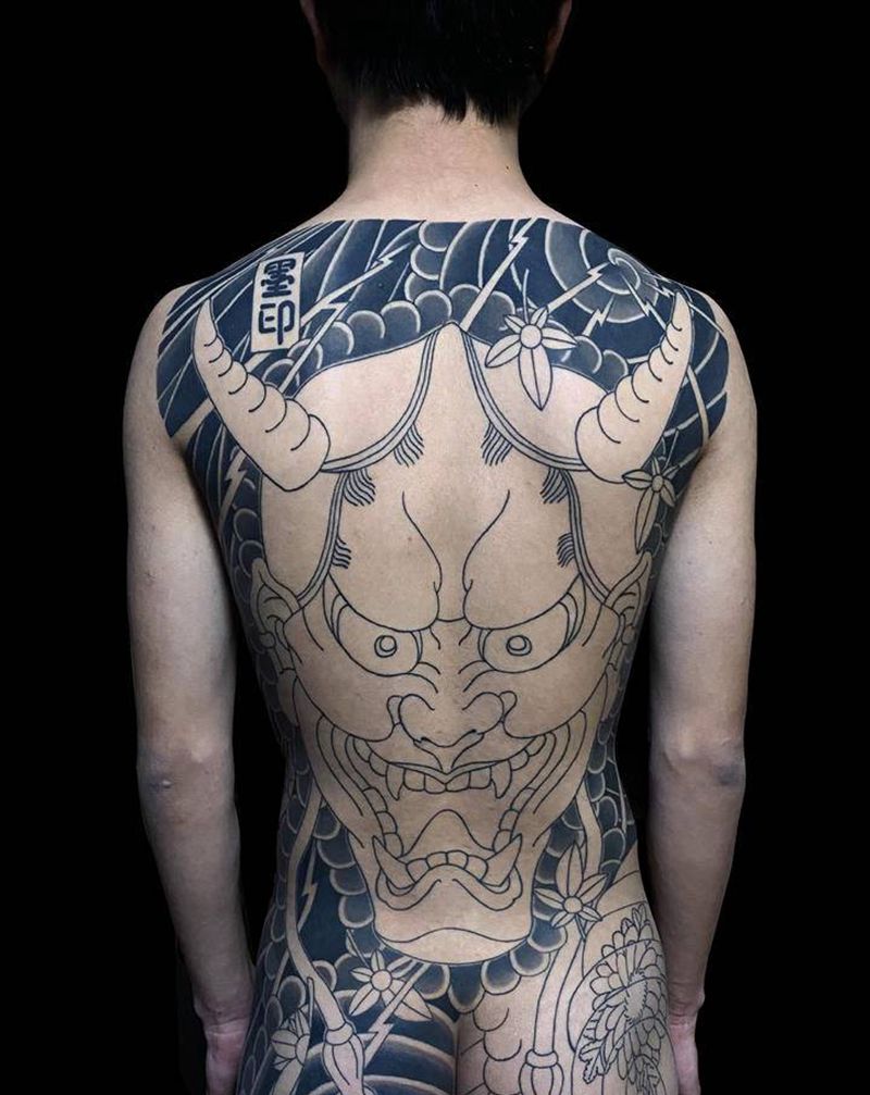 未完成纹身图片_背部老传统新传统满背般若日式满背般若纹身图案