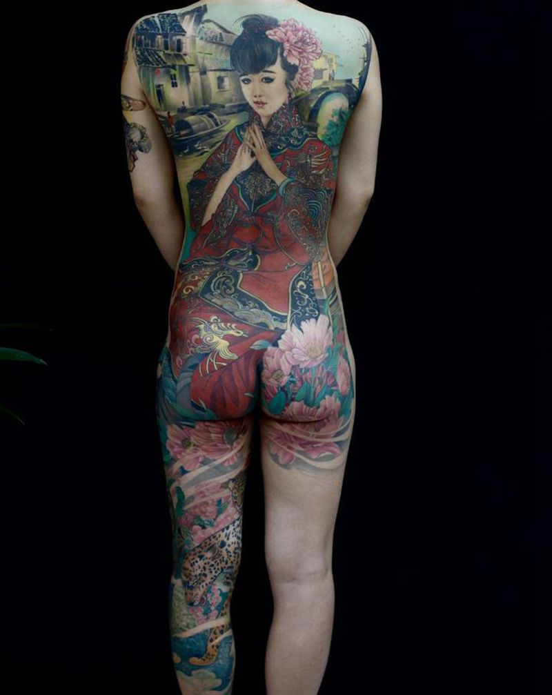 中国风纹身图片_腿部背部中国风纹身图案