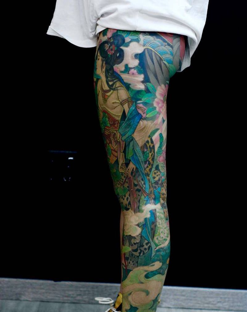 中国风纹身图片_腿部新传统中国风纹身图案