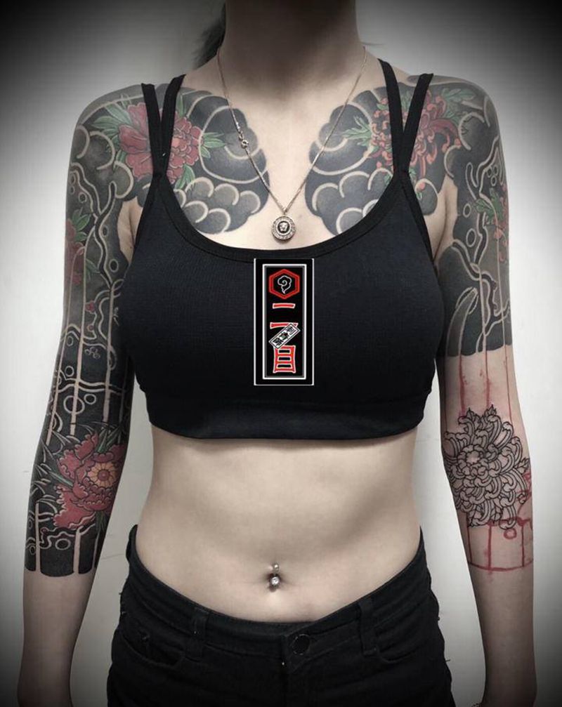 半甲接七分袖纹身图片_手臂老传统纹身图案