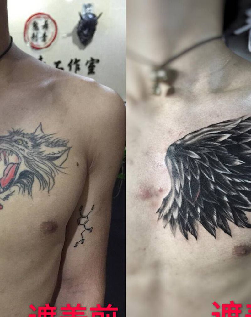 遮盖纹身图片_胸部纹身图案