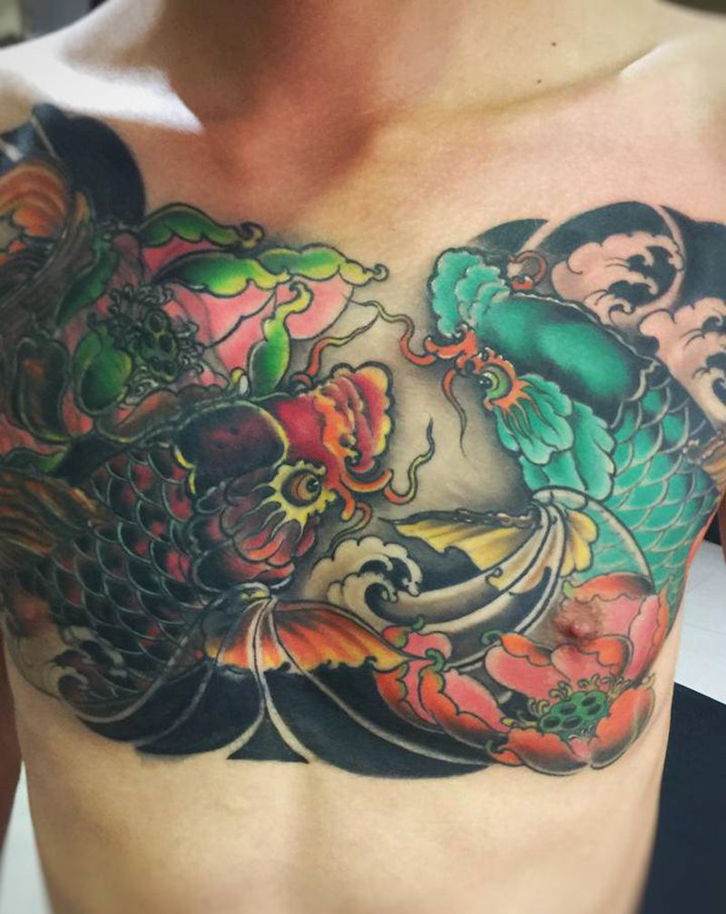 遮盖恢复后纹身图片_胸部纹身图案